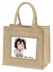 Shih Tzu Dog-Love Natural/Beige Jute Large Shopping Bag