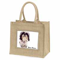 Shih Tzu Dog-Love Natural/Beige Jute Large Shopping Bag