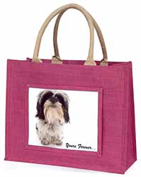 Shih Tzu Dog-Love Large Pink Jute Shopping Bag