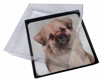 4x Tibetan Spaniel Dog Picture Table Coasters Set in Gift Box