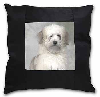 White Tibetan Terrier Dog Black Satin Feel Scatter Cushion