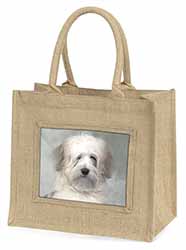 White Tibetan Terrier Dog Natural/Beige Jute Large Shopping Bag