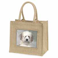 White Tibetan Terrier Dog Natural/Beige Jute Large Shopping Bag