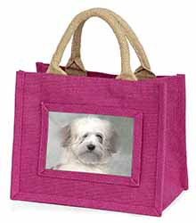 White Tibetan Terrier Dog Little Girls Small Pink Jute Shopping Bag