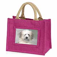 White Tibetan Terrier Dog Little Girls Small Pink Jute Shopping Bag