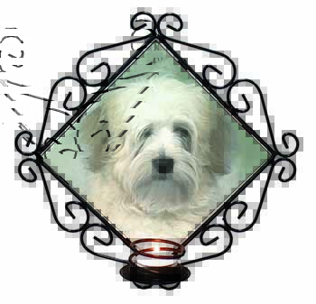 White Tibetan Terrier Dog Wrought Iron Wall Art Candle Holder
