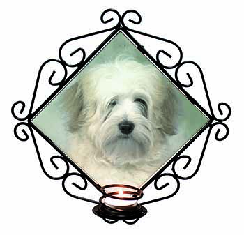 White Tibetan Terrier Dog Wrought Iron Wall Art Candle Holder