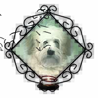 White Tibetan Terrier Dog Wrought Iron Wall Art Candle Holder