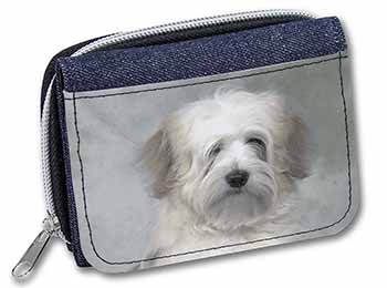 White Tibetan Terrier Dog Unisex Denim Purse Wallet