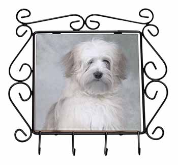 White Tibetan Terrier Dog Wrought Iron Key Holder Hooks