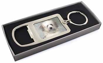 White Tibetan Terrier Dog Chrome Metal Bottle Opener Keyring in Box