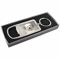 White Tibetan Terrier Dog Chrome Metal Bottle Opener Keyring in Box