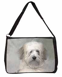 White Tibetan Terrier Dog Large Black Laptop Shoulder Bag School/College