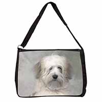 White Tibetan Terrier Dog Large Black Laptop Shoulder Bag School/College