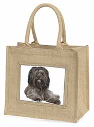 Tibetan Terrier Dog Natural/Beige Jute Large Shopping Bag