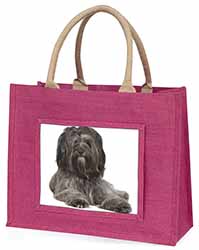 Tibetan Terrier Dog Large Pink Jute Shopping Bag