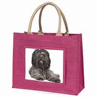 Tibetan Terrier Dog Large Pink Jute Shopping Bag