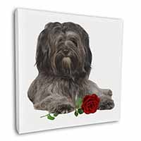 Tibetan Terrier with Red Rose Square Canvas 12"x12" Wall Art Picture Print