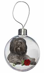 Tibetan Terrier with Red Rose Christmas Bauble