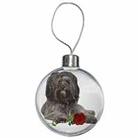 Tibetan Terrier with Red Rose Christmas Bauble