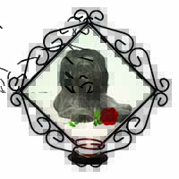 Tibetan Terrier with Red Rose Wrought Iron Wall Art Candle Holder