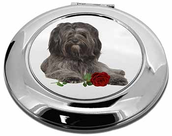 Tibetan Terrier with Red Rose Make-Up Round Compact Mirror