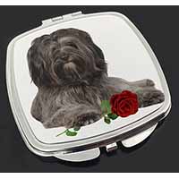 Tibetan Terrier with Red Rose Make-Up Compact Mirror