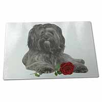 Large Glass Cutting Chopping Board Tibetan Terrier with Red Rose