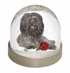 Tibetan Terrier with Red Rose Snow Globe Photo Waterball
