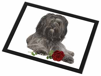 Tibetan Terrier with Red Rose Black Rim High Quality Glass Placemat
