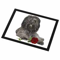 Tibetan Terrier with Red Rose Black Rim High Quality Glass Placemat