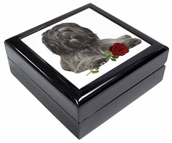 Tibetan Terrier with Red Rose Keepsake/Jewellery Box