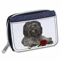 Tibetan Terrier with Red Rose Unisex Denim Purse Wallet