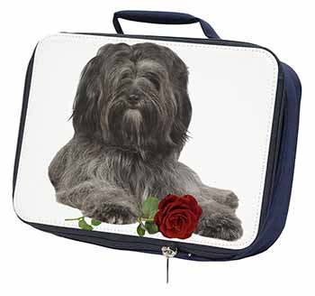 Tibetan Terrier with Red Rose Navy Insulated School Lunch Box/Picnic Bag