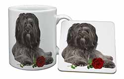 Tibetan Terrier with Red Rose Mug and Coaster Set