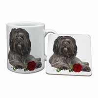 Tibetan Terrier with Red Rose Mug and Coaster Set