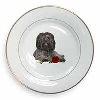 Tibetan Terrier with Red Rose Gold Rim Plate Printed Full Colour in Gift Box
