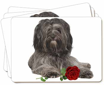 Tibetan Terrier with Red Rose Picture Placemats in Gift Box