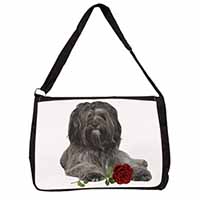 Tibetan Terrier with Red Rose Large Black Laptop Shoulder Bag School/College