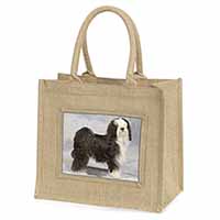 Tibetan Terrier Dog Natural/Beige Jute Large Shopping Bag