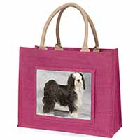 Tibetan Terrier Dog Large Pink Jute Shopping Bag