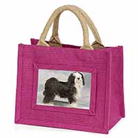 Tibetan Terrier Dog Little Girls Small Pink Jute Shopping Bag