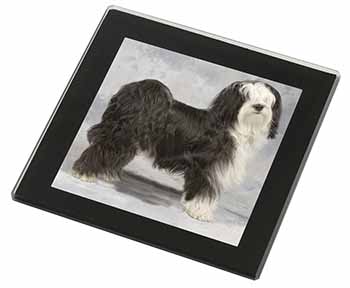 Tibetan Terrier Dog Black Rim High Quality Glass Coaster