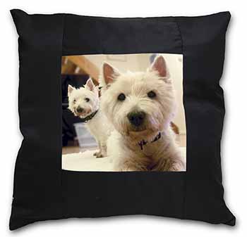 West Highland Terrier Dogs Black Satin Feel Scatter Cushion