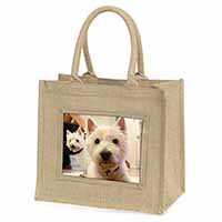 West Highland Terrier Dogs Natural/Beige Jute Large Shopping Bag