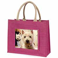 West Highland Terrier Dogs Large Pink Jute Shopping Bag