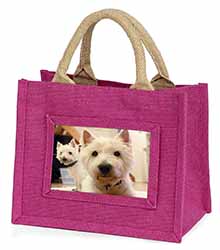 West Highland Terrier Dogs Little Girls Small Pink Jute Shopping Bag