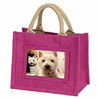 West Highland Terrier Dogs Little Girls Small Pink Jute Shopping Bag