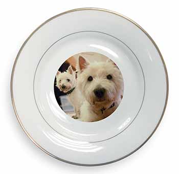 West Highland Terrier Dogs Gold Rim Plate Printed Full Colour in Gift Box