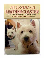 West Highland Terrier Dogs Single Leather Photo Coaster